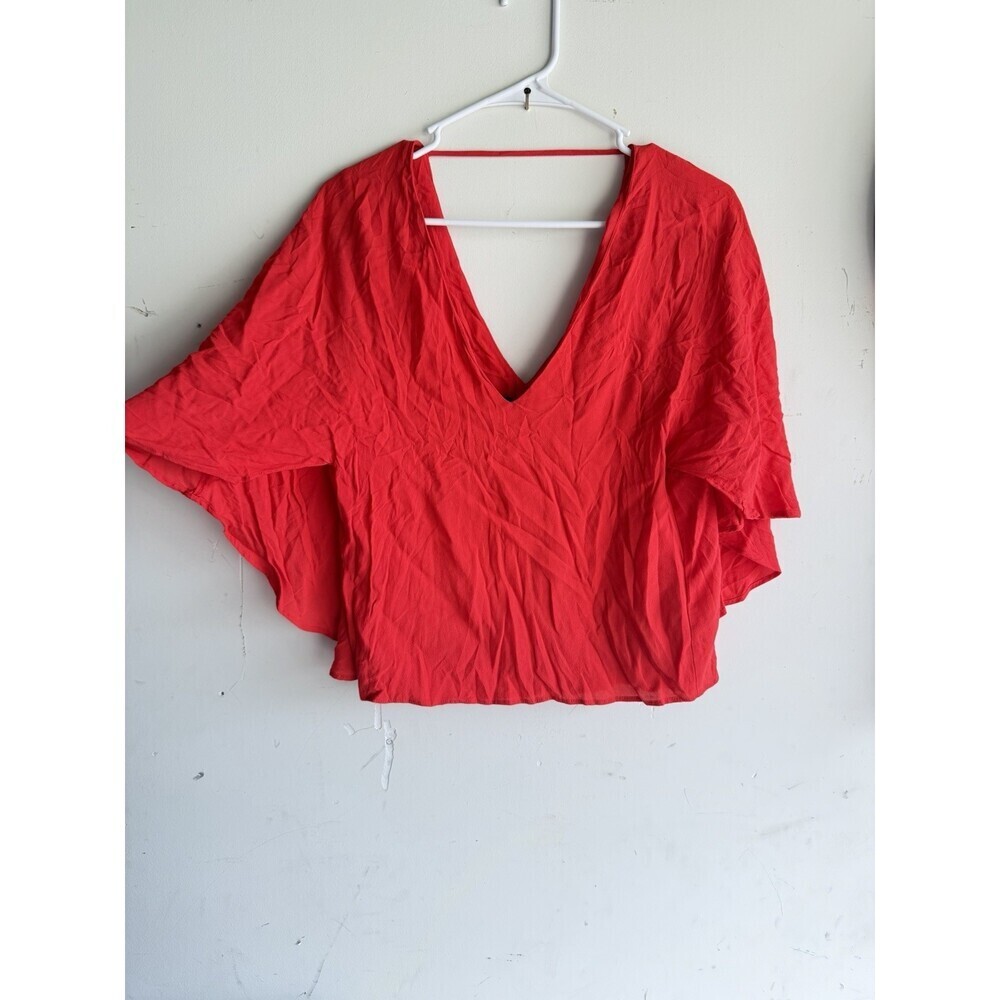 Zara Womens Medium Red Poncho Blouse Flowy Loose Fit Top